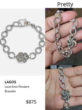 LAGOS Silver and Gold Love Knot Pendant Bracelet. Without original box. # 227